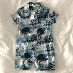 NWT Baby GAP Boys Hawaiian Tropical Shirt Romper, 12-18m